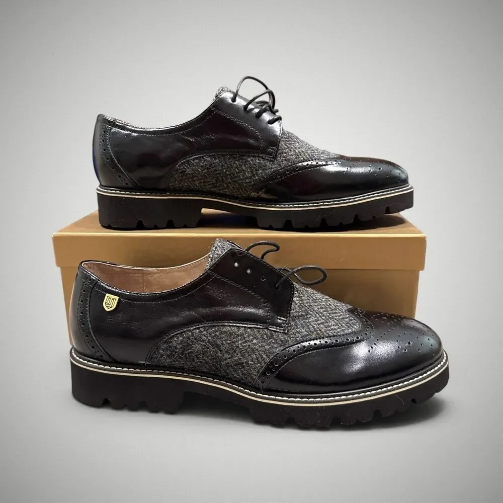 Islander Men's Harris Classic Brogues Black Leather Tweed Sz US 12 / UK 10 ~NIB